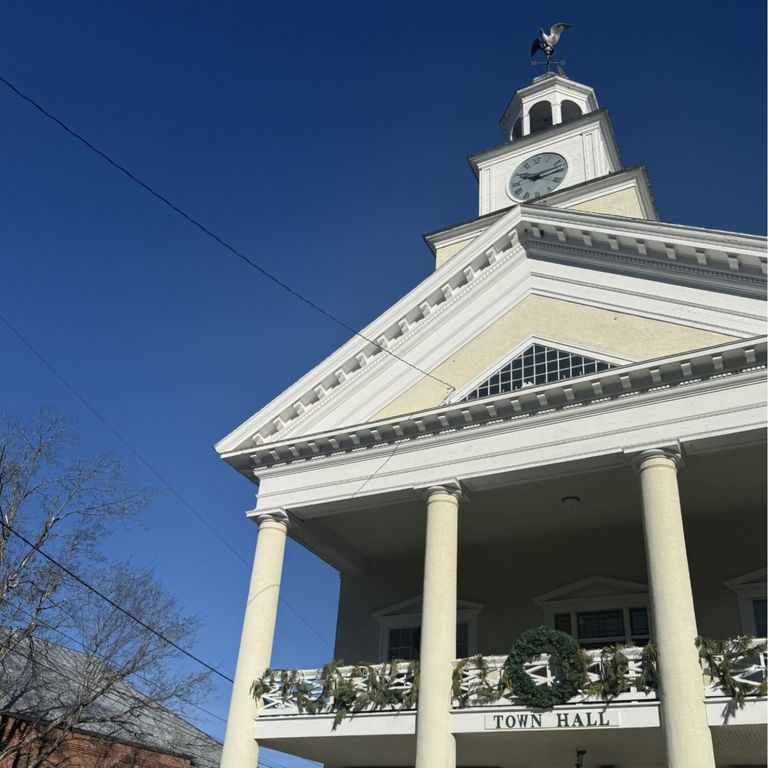 Townshend Town Hall in winter under a blue sky Townshend Town Hall in winter under a blue sky
